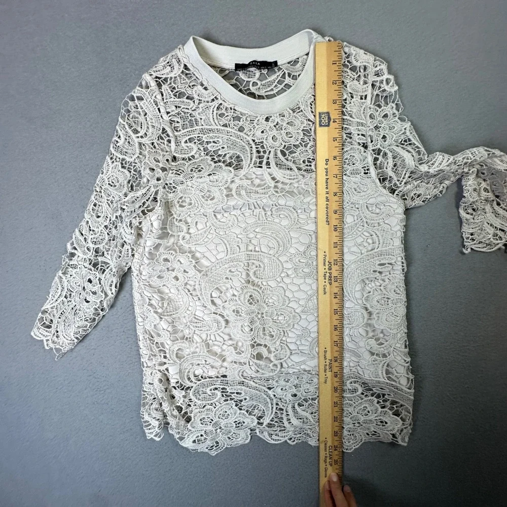 Zara Guipure Lace Top Cream Floral Paisley Coquette Romantic Size S Off-White